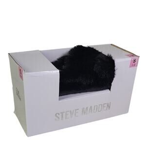 Steve Madden Black Faux Fur Criss Cross Slippers Womens Size 5-6 New In Box
